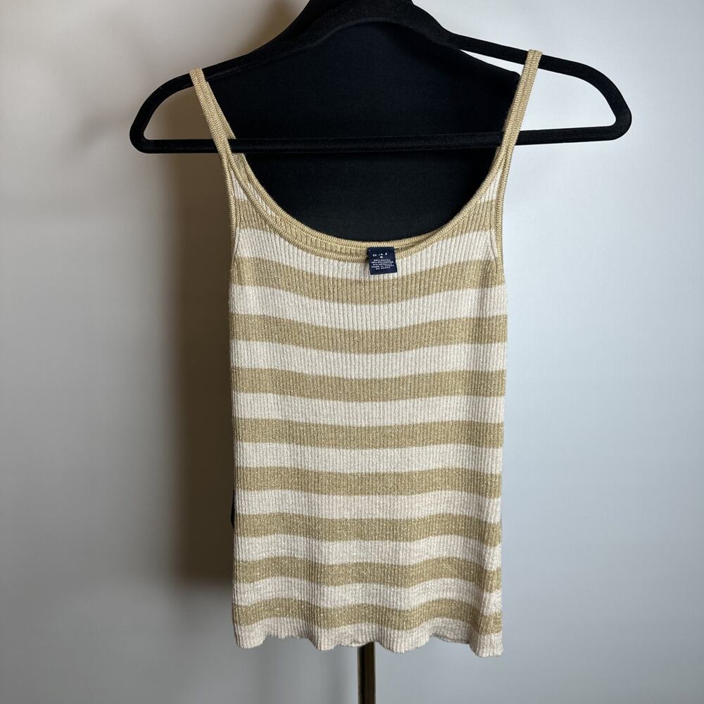 Vintage Gap Y2K Striped Knit Cami Tank Top Small Rayon Blend Gold Cream Grunge - Picture 8 of 10